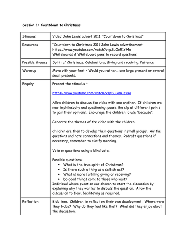 P4C (Philosophy for Children) - Countdown to Christmas John Lewis advert enquiry