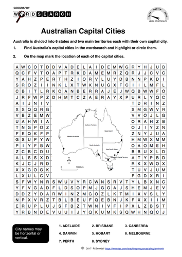 Australia's Capital Cities: word search and mapping exercise