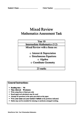 Year 10 Intermediate Mathematics Mixed Review NSW