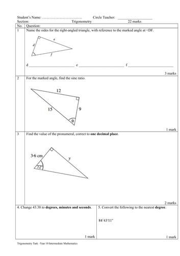 Trigonometry Year 10 Intermediate NSW