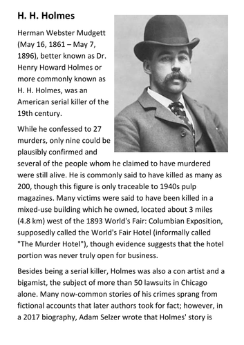 H. H. Holmes Handout