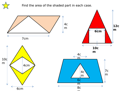 Area of compound quadrilaterals worksheets