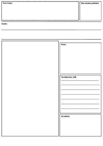 Newspaper Front Page Template Teaching Resources