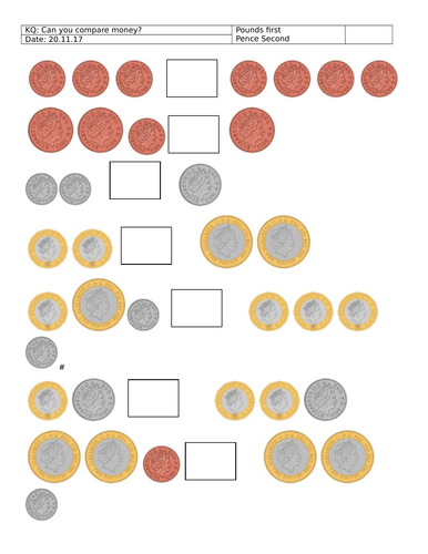 Yr 2Compare money activity sheet