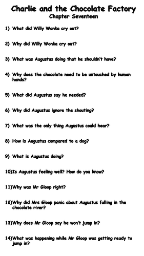 Charlie and the Chocolate Factory - Chapter Seventeen Reading Comprehension Questions