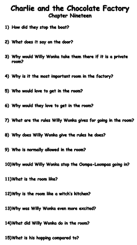 Charlie and the Chocolate Factory - Chapter Nineteen Reading Comprehension Questions