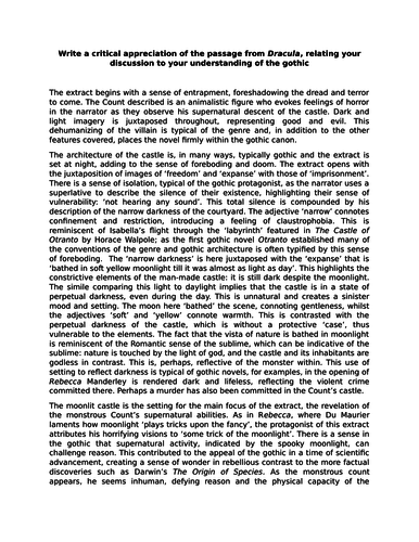 Gothic - 'Dracula' critical appreciation model