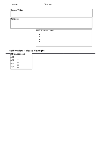 OCR A Level English essay cover sheet