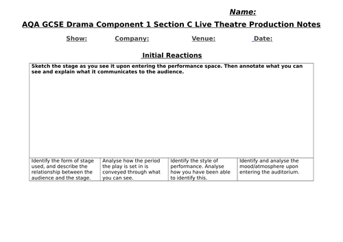 AQA GCSE Drama Component 1 Live Theatre Production Student Booklet