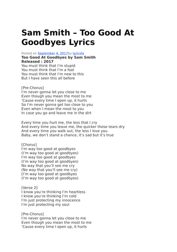 good no goodbye at chord too capo Goodbyes Good  Smith video At by Lyrics Too Sam and