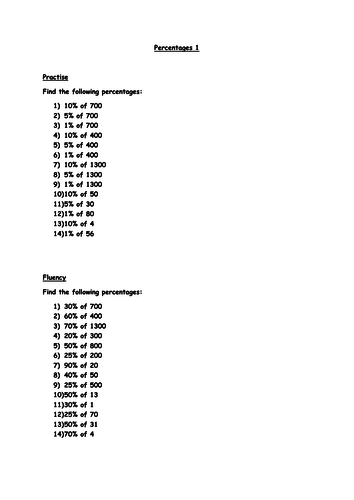 Percentages Free Printable Year 6