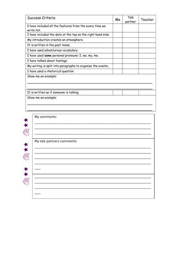 Diary Entry Success Criteria