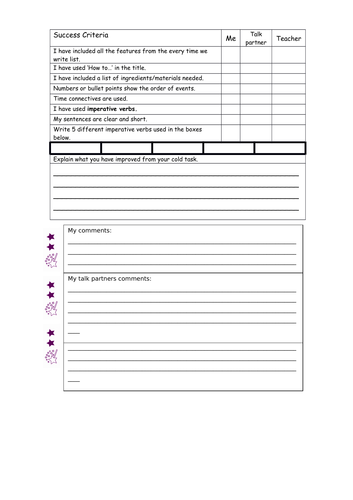 Instructions Success Criteria