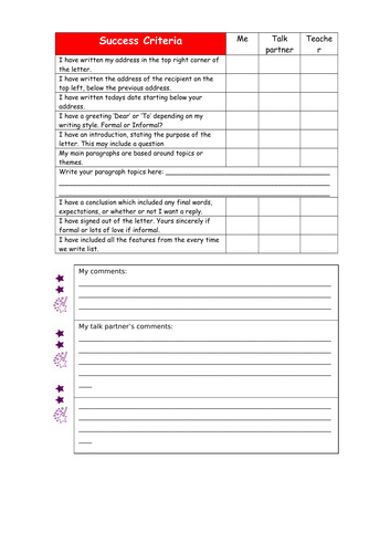 Letter Writing Success Criteria