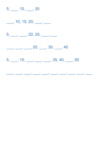 Number sequences- 5 x table