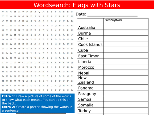 Flags with Stars Wordsearch Countries Geography Starter Settler ...