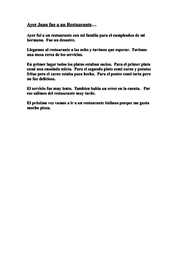 La comida Ks3 Reading task