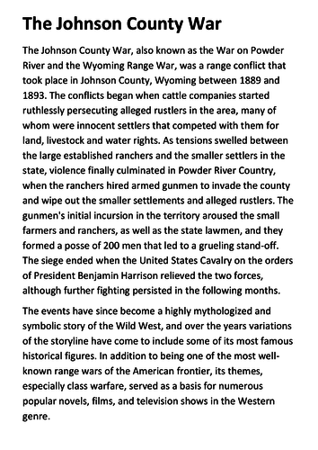 The Johnson County War Handout