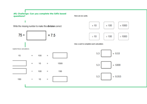 Multiply and Divide by 10, 100 and 1000.