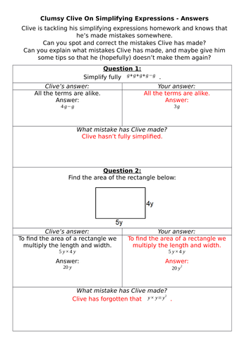 Clumsy Clive On Simplifying Expressions
