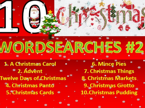 10 x Christmas Wordsearches #2 End of Term Quiz Starter Settler Activity Wordsearch Cover Lesson