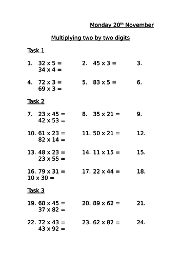 Multiplying two by two digits MASTERY