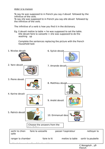 Aider a la maison worksheet