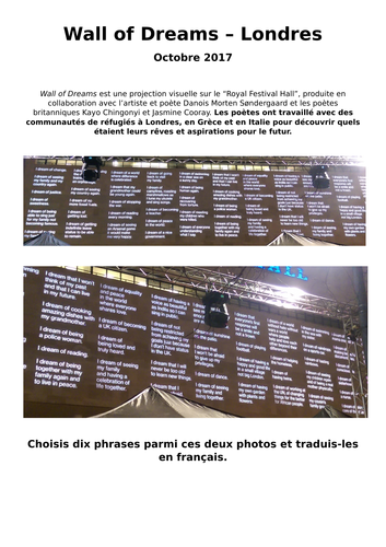 Wall of dreams - Translations into French