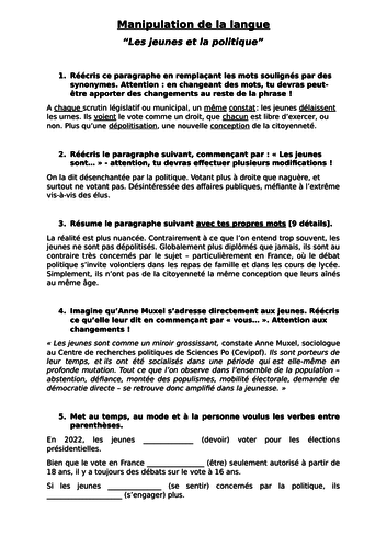 Les jeunes et la politique - Manipulation de la langue