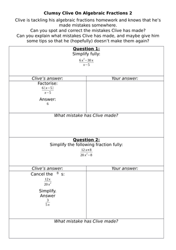 Clumsy Clive On Algebraic Fractions