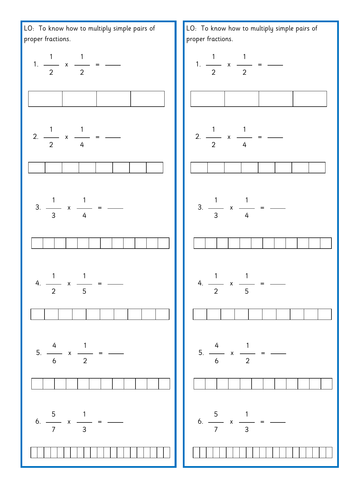Multiplying fractions by fractions differentiated tasks