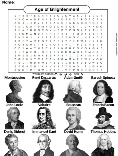Age of Enlightenment Worksheet/ Word Search