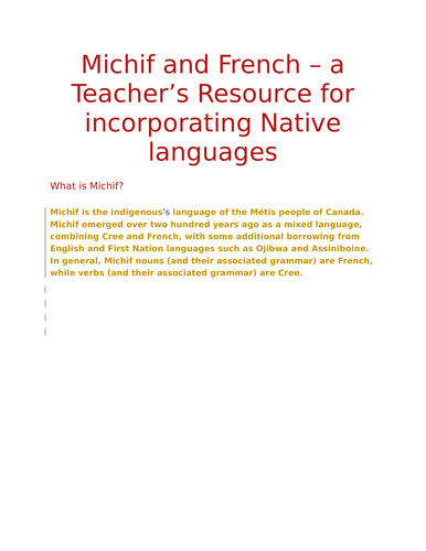 Michif and French Teaching Resources