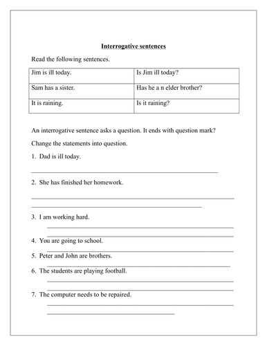 Interrogative Sentences Worksheet