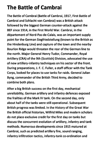 The Battle of Cambrai Handout