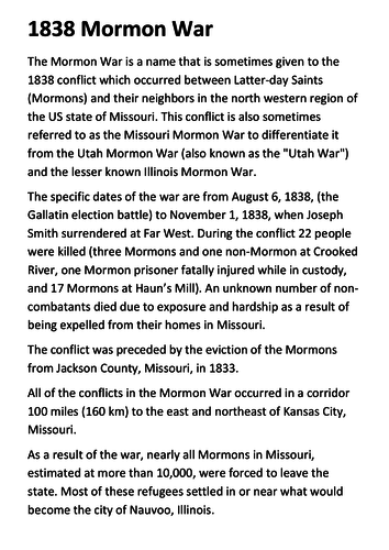 The Mormon War of 1838 Handout