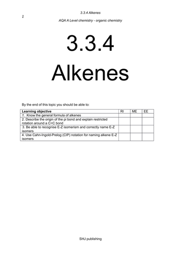 Alkenes 3.3.4 A Level AQA - part 1