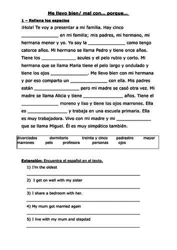 KS3 Spanish -  Familia/ relationships- writing, listening focus - writing assessment included.