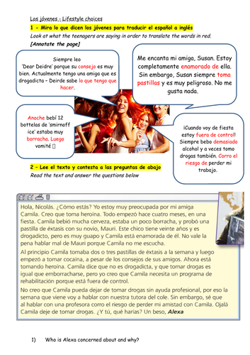 Spanish New Gcse Ma Extra Healthy Living Drugssmokingactive Lifestyle Extension Tasks - 