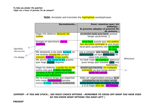 Spanish - Daily routine - present VS future task