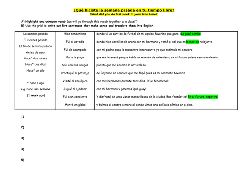 Spanish GCSE - Familia - Preterite tense sentence builder worksheet