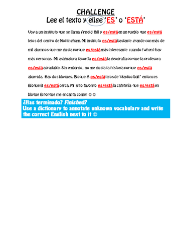 KS3 Spanish grammar: Es vs está in the context of school