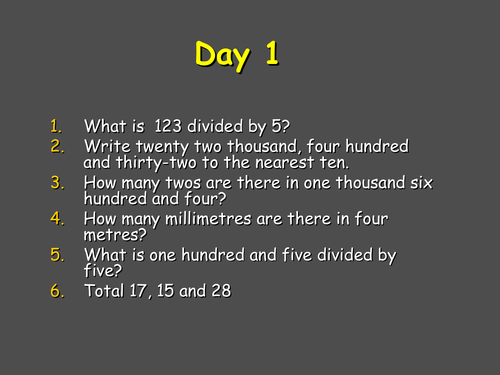 5 Sets of Maths questions for Upper KS2 (1 set for each day of the week)