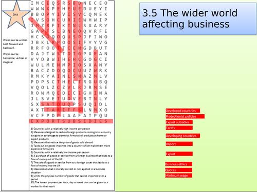 Edexcel GCSE Business Studies topic 3.5 key words wordsearch