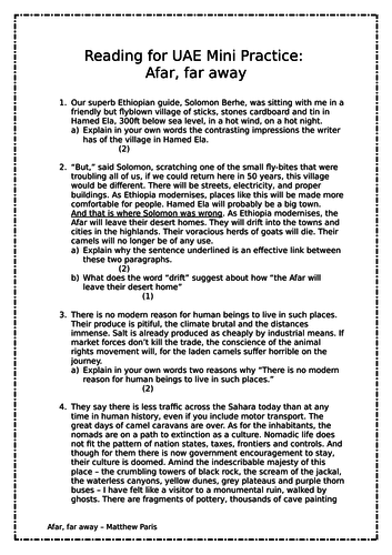 National 5 Reading for UAE mini practices