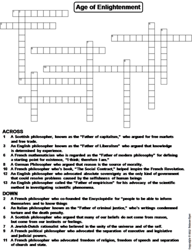 Age of Enlightenment Crossword Puzzle | Teaching Resources
