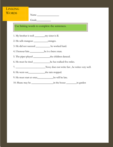 Linking Words Worksheet Teaching Resources