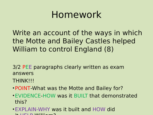 AQA New GCSE- Normans - Norman castles and impact on William's  control.