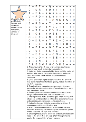 Edexcel GCSE Business Studies topic 3.2 key words wordsearch