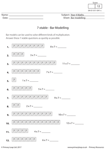 Maths Resource: Bar Modelling - 7 xtable